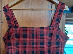 preloved Temt plaid pinafore dress size XL red black stretch knit polyester - Picture 1 of 5