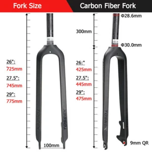 TOSEEK T800 Carbon Forks 26/27.5/29" Disc Brake Mountain Bike Rigid Fork 1-1/8" - Picture 1 of 13