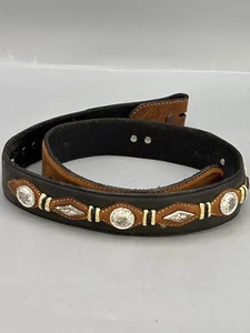 Justin Men's Concho Belt Size 30 Black Brown Western Cowboy Style Leather Belt - Picture 1 of 10