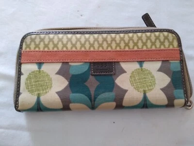 Cartera de identificación FOSSIL Key-Por 1 lona cremallera alrededor impresión de flores 8" x 4" Foto 1 de 4