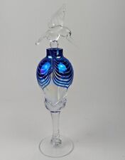 Royal Limited Crystal Blue Perfume Bottle Hummingbird Swirl Art Glass Iridescent