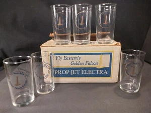 Case Of Six Golden Falcon Electra Eastern Airlines Prop Jet Double Rocks Glasses - Picture 1 of 7