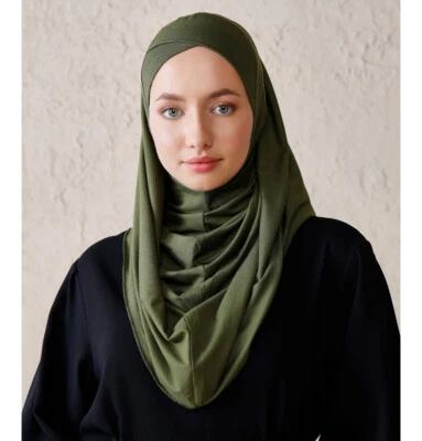 Camiseta com capuz Modefa turca islâmica instantânea cruzada xale hijab – cáqui - Imagem 1 de 2
