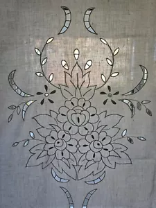 Curtain IN Pure Linen Badgley With Embroidery Carving A Machine 215x305cm White - Picture 1 of 12