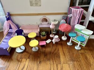 Barbie Kidcraft Wooden Doll House Furniture 22pc Bed Table Chair Shower Lamp