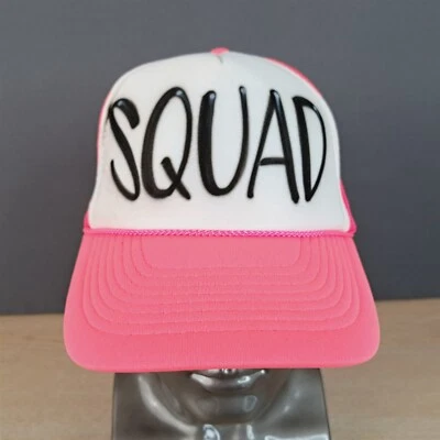 SQUAD GRAFFITI ADJUSTABLE SNAPBACK TRUCKER/MESH HAT/CAP, PINK/WHITE, PAINTED - Image 1 of 4