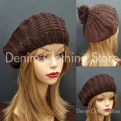 女士的温暖寒冷冬季编织贝雷帽宽松针织钩针豆帽滑雪帽  — 第 1/3 张图片