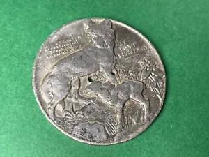 le loup et l'agneau Der Wolf und das Lamm Antik Zinn Knopf Groß Selten - Bild 1 von 4