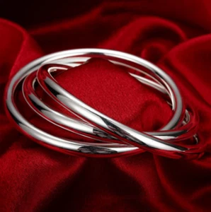 Damenarmband 925 Sterlingsilber 3 Stück dick runder Armreif Manschette #B467 - Bild 1 von 5