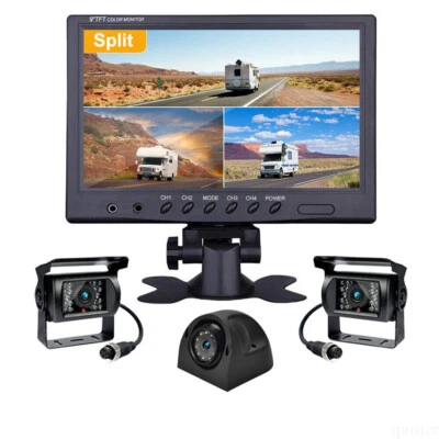 Quad Split 9'' Monitor Rear View Backup Camera Parking Night Vision For Rv Truck - Image 1 of 4