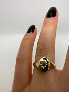 9CT YELLOW GOLD LONDON BLUE TOPAZ SIGNET RING 0.10CT *GG56 - Picture 1 of 10
