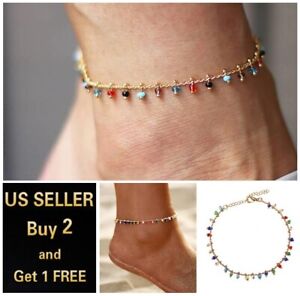 Multi-color Beads Gold Anklet Ankle Bracelet Foot Chain