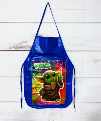 Baby Yoda Grogu Kids Blue Vinyl Bib Apron Cooking Crafts Handmade - Image 1 of 4