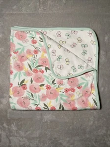 First Impressions Butterflies Reversible Pink Flowers Soft Reciving Baby Blanket - Picture 1 of 6