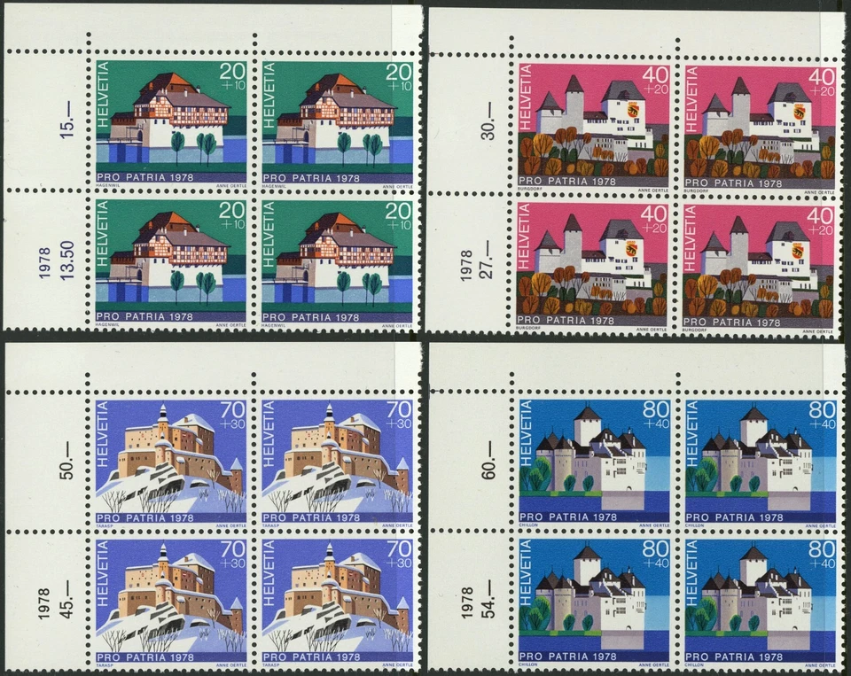 Switzerland #B455-B458 Castles Buildings Postage Blocks Europe 1978 Mint NH OG - Image 1 of 1
