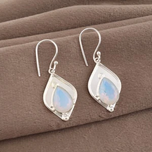 Natürlich Milchig Opal Edelstein 925 Sterlingsilber Schmuck Handgemacht Ohrringe - Bild 1 von 3