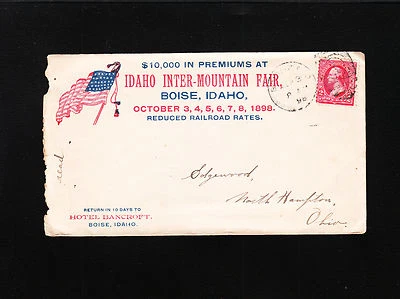 Idaho Inter-Mountain Fair Boise Patriotic Flag 1898 Hotel Bankcroft Cover ½ - Image 1 of 3