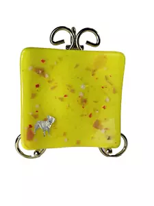 Studio Schmelzglas quadratisch mit silberner Silhouette des Hundes - Geschirr Tablett unsigniert - Bild 1 von 12