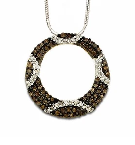 Circle Pendant 10K White Gold Chocolate Brown & white Diamond pendant .40ct - Picture 1 of 2