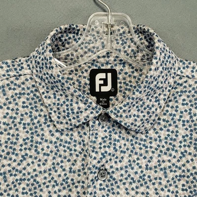FootJoy Polo Shirt Men's Large Floral Geometric Blue Gray Performance Stretch - Image 1 of 4