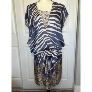 Vestido Diane von Furstenberg DVF Talla 6 Y2K Azul Cebra Leopardo Estampado Seda - Imagen 1 de 10