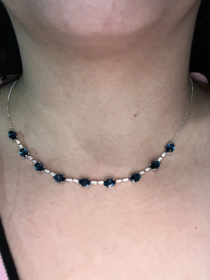 IMPRESIONANTE Collar Oro Blanco 14kt NATURAL Zafiro y Diamantes Estate Ver Papeles Foto 1 de 3