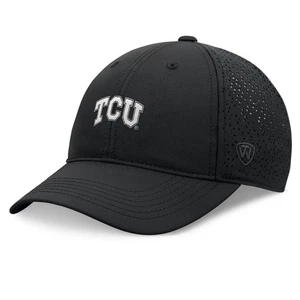 Men's Top of the World Black TCU Horned Frogs Liquesce Trucker Adjustable Hat - Picture 1 of 4