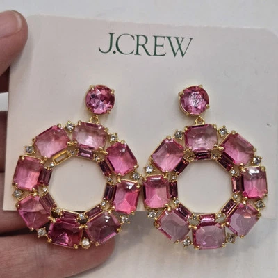 Pendientes llamadores puerta aro rosa cristal facetado bisel J. Crew nuevos perforados  Foto 1 de 4