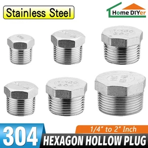 Stainless Steel 304 Pipe Fitting Hexagon Hollow Plug Male Thread 1/4" to 2" - Picture 1 of 15
