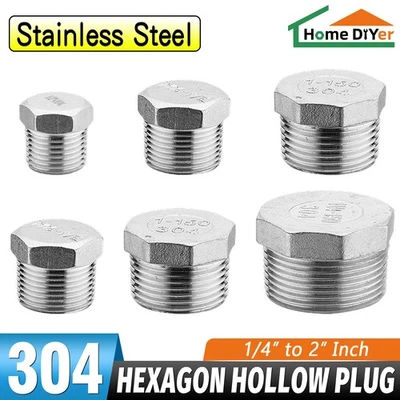Stainless Steel 304 Pipe Fitting Hexagon Hollow Plug Male Thread 1/4" to 2" - Image 1 of 4
