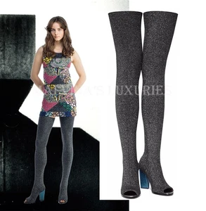 STIVALI MISSONI MAGLIA A COSTINE GLITTERATA PUNTA APERTA COSCIA ALTA $1.341 tg IT 40 US 10 - Foto 1 di 12