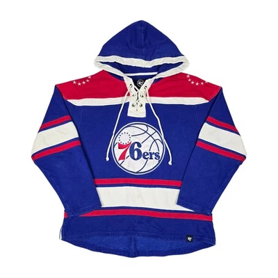 费城 76ers Old Time 球衣 连帽衫 男式 中号 曲棍球 NBA '47 运动衫  — 第 1/4 张图片