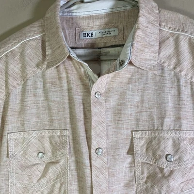 Camisa BKE Hebilla Manga Corta Ajuste Atlético Perla A Presión Óxido Naranja Azul Para Hombres XL Foto 1 de 4