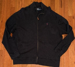 Polo Ralph Lauren Mens XL Charcoal Gray Full Zip Casual Mock Neck Sweater EUC - Picture 1 of 6