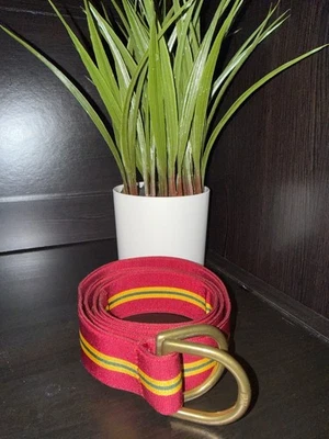 "Cinturón Polo de Ralph Lauren de lona con anillo en D - rayas rojas/amarillas/verdes - 39"" - usado," Foto 1 de 4