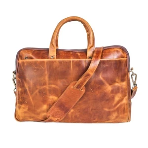 Vintage Genuine Leather Laptop Messenger Bag Briefcase – Handmade – Rustic Brown - Picture 1 of 5