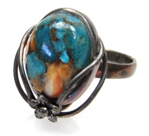 Spiny Oyster & Turquoise Cabachon Sterling Silver Ring Size 9 BBJ JTV Vintage - Picture 1 of 6