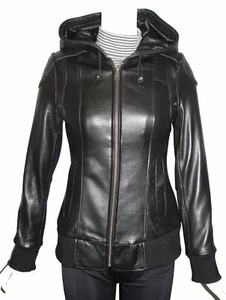 Damen Übergröße & alle Größe 4120 bester schwarzer Echtleder Mode Parka cool stylisch - Bild 1 von 4