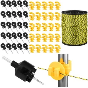 Kit de 52 piezas de valla eléctrica incluye alambre de polietileno para valla eléctrica de 1640 pies, 25 negro El - Imagen 1 de 7
