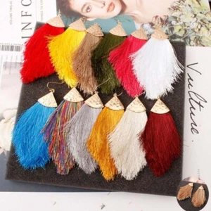 Gioielli Pendenti Bohemien Gancio Grosso Frangia Orecchini Nappa Lunghi Donna Goccia Boho - Foto 1 di 26