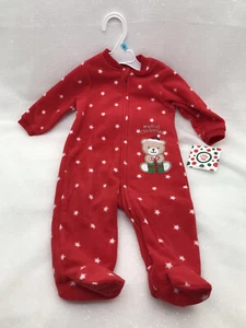Little Me Baby Fleece Footed Pajamas Sleeper 6 Months Red My First Christmas NEW - Picture 1 of 7