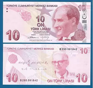 Turkey 10 Lira P 223b 2009 2012 2013 UNC  New Signature - Picture 1 of 1