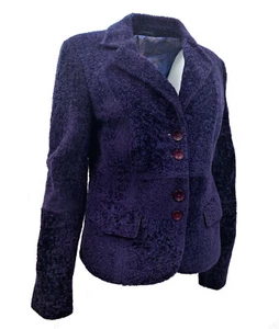 Damen Vintage Lila Astracan Lammfell Leder Jacke Blazer - Picture 1 of 4