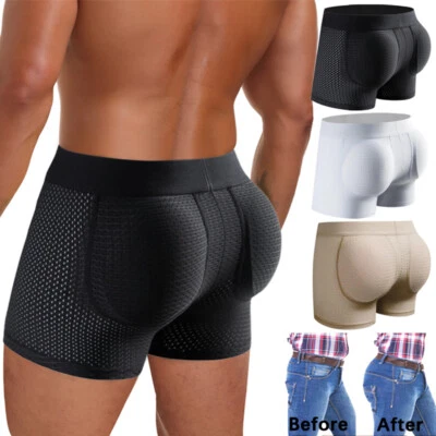 Mens Padded Underwear Boxer Brief Body Shaper Butt Lift Enhancer Removable Pads - Image 1 of 4