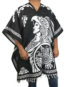 Coperta Calendario Guerriero Messicano Poncho Gaban Capo Ruana Tribale Taglia Unica Unisex - Foto 1 di 2