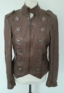 NEXT SIGNATURE - NEW - REAL LEATHER Jacket Military Steampunk Mid Brown Size 8 - Picture 1 of 15