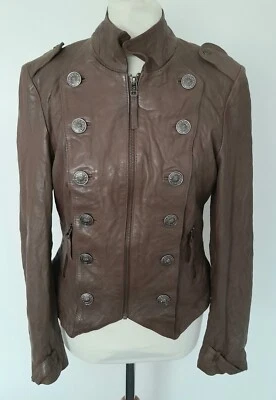 NEXT SIGNATURE - NEW - REAL LEATHER Jacket Military Steampunk Mid Brown Size 8  - Image 1 of 4
