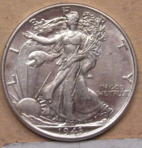 AU 1943 DOLLARO D'ARGENTO WALKING LIBERTY MEZZO. - Foto 1 di 5