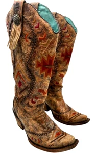 Corral vintage Aztec Embroidered leather WESTERN Boot C2872 Women's Size 6 M - Picture 1 of 14