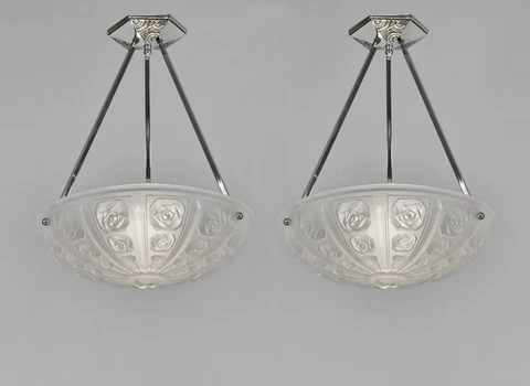 SEVB : pair of FRENCH 1930 ART DECO CHANDELIERS   pendant lamp muller era France Cover
